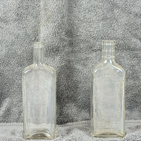 Antique 2 Embossed Glass W/Unique Rectangular Shape 1 Cough 1 Plane Bottle - Picture 1 of 12